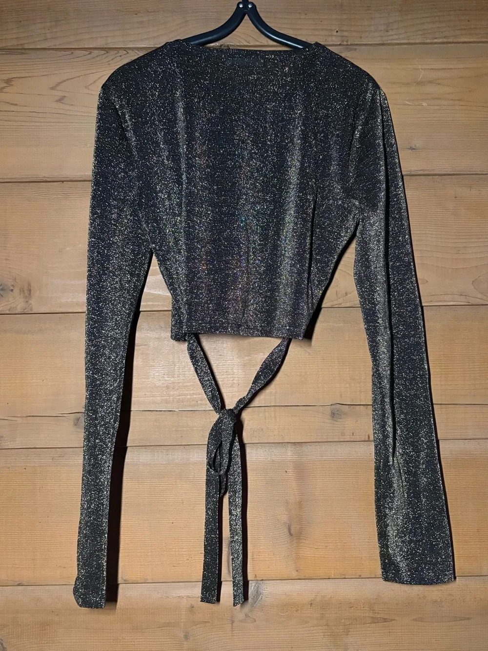 Reformation Jupiter Metallic Crop Top- Size M- Long Sleeve Sheer Party Top